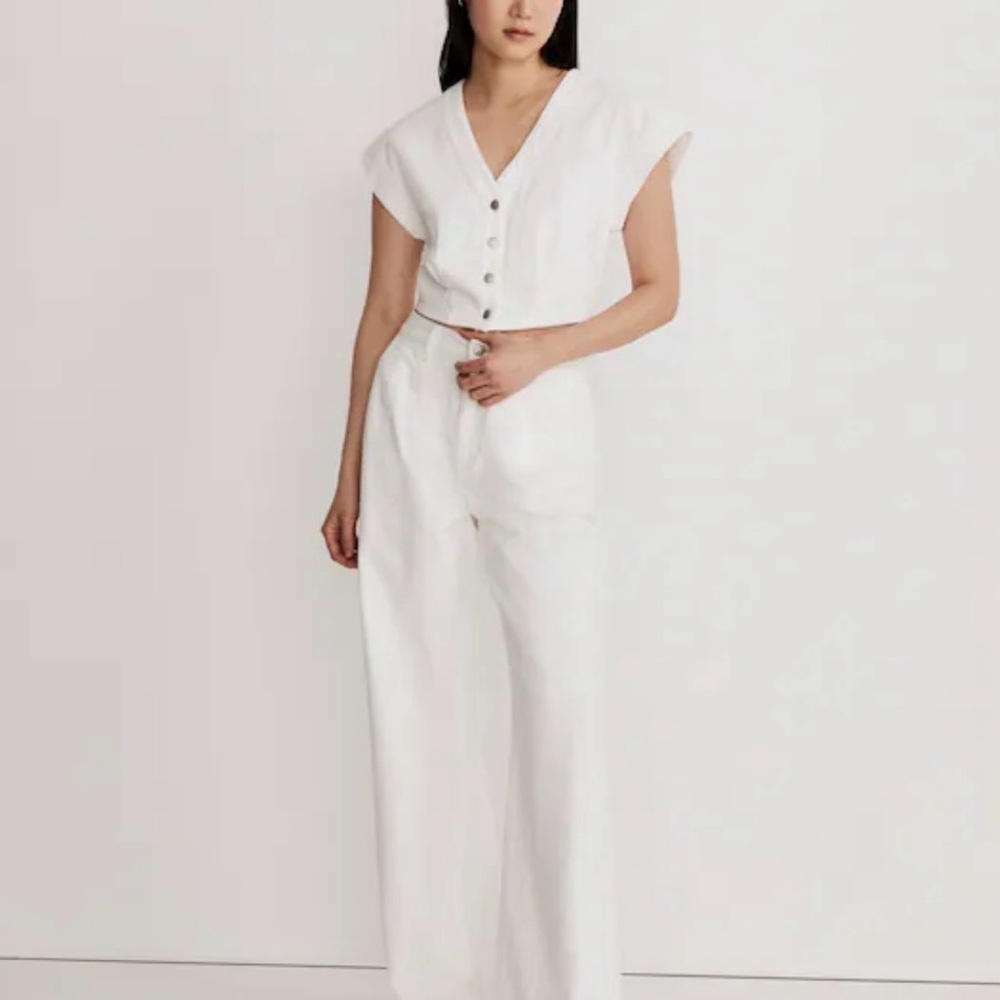 NWT Madewell Denim Cap-Sleeve Crop Top in Tile White